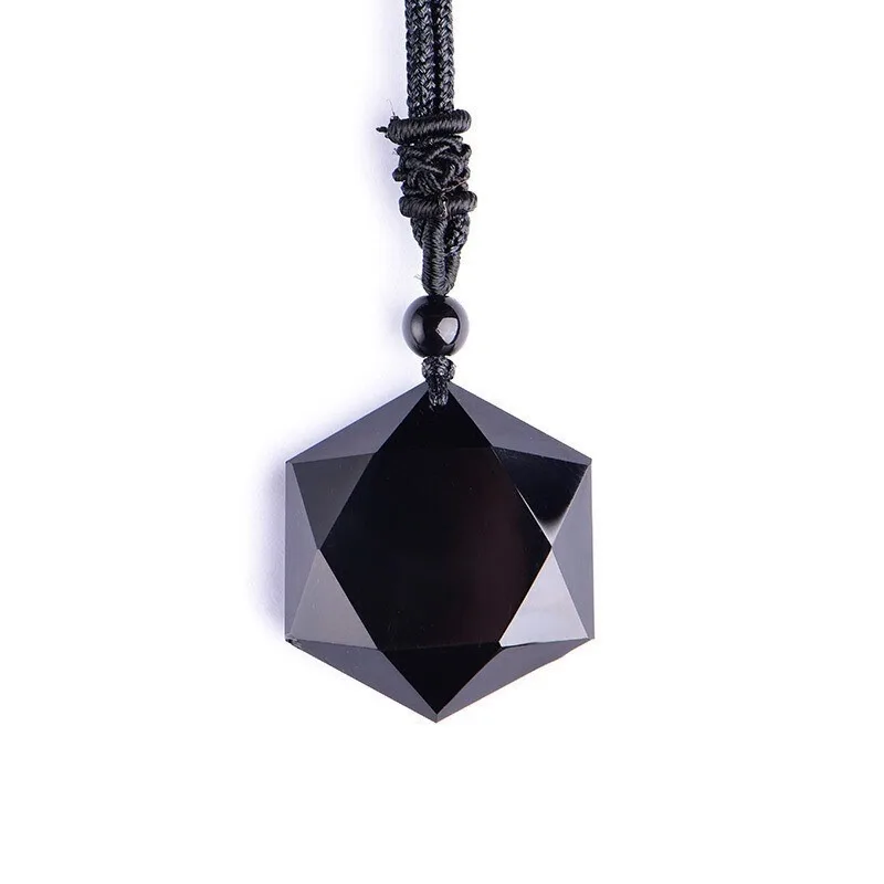 SC Fashion Black Obsidian Necklace Health Energy Stone Pendant Rope  Necklace Translucent Ice Obsidian Hexagram Necklace Women