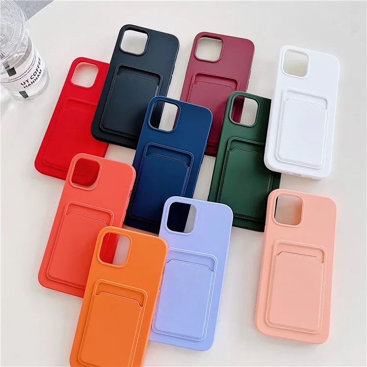 

2021 newest silicone rubber card bag phone case for iphone 12 Shockproof Slim Back Card Bag TPU Cover for iphone 11 6/7/8 X XR, Accept customized