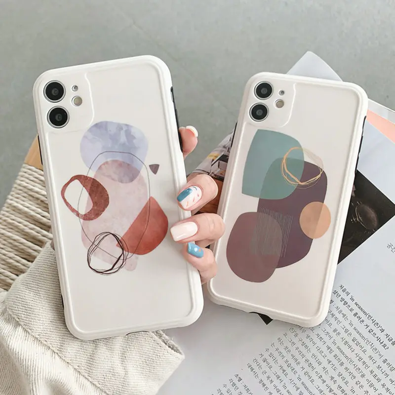 

Camera Protection Phone Case For iPhone 11 12 Pro Max X XS Max XR 7 8 Puls 12Pro 12 Art Retro Abstract Geometry Silicone Cover