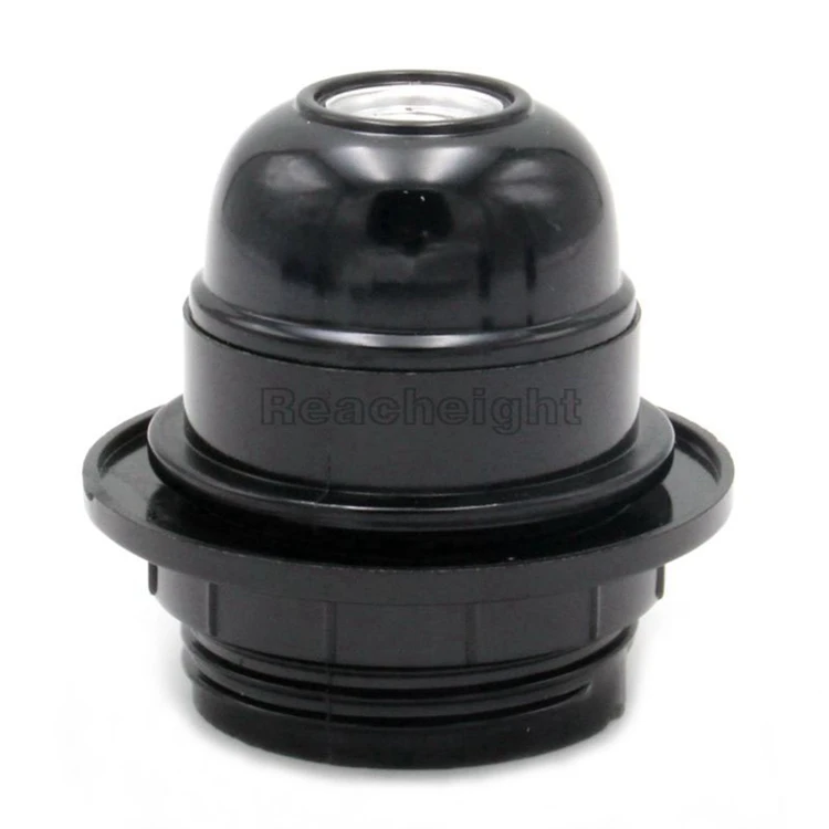E27 Pendant Lampholder with Shade Ring in Black Bakelite Bulb Holder
