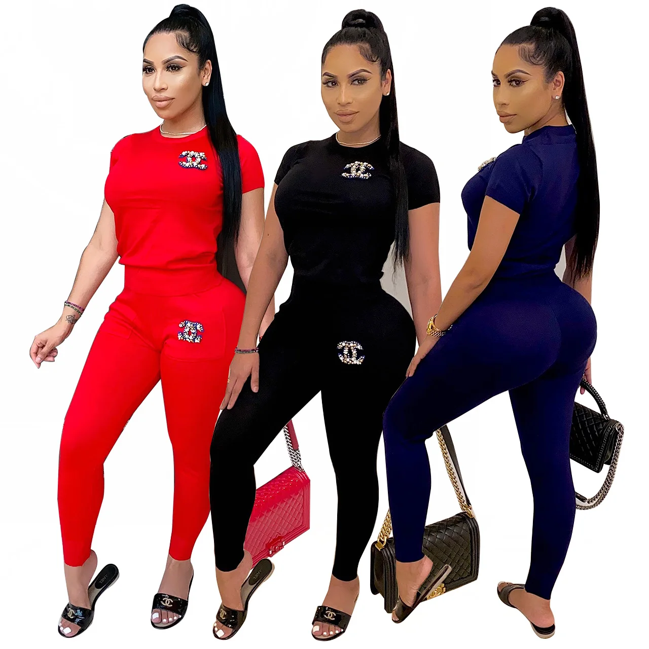 

2021 Casual Fashion Outfits Plus Size Print Short Sleeve Tops Sweat Leggings 2 Two Piece Pants Sets Fall Spring Women Clothing, Grey