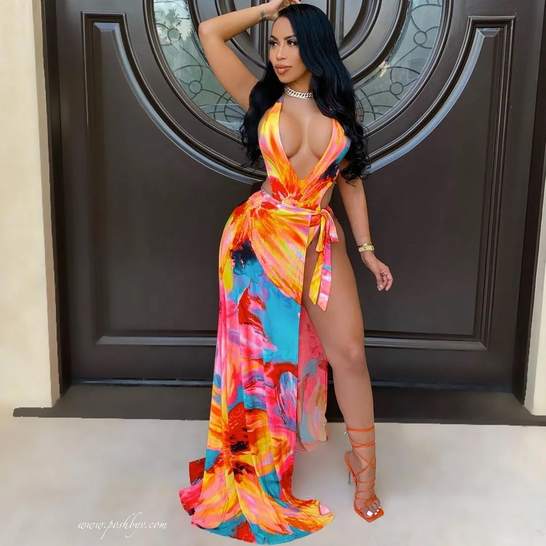 

Wholesale New Design Ladies Backless Dress 2021 Long Summer Swim Dresses Deep V-neck Sexy, 1 color