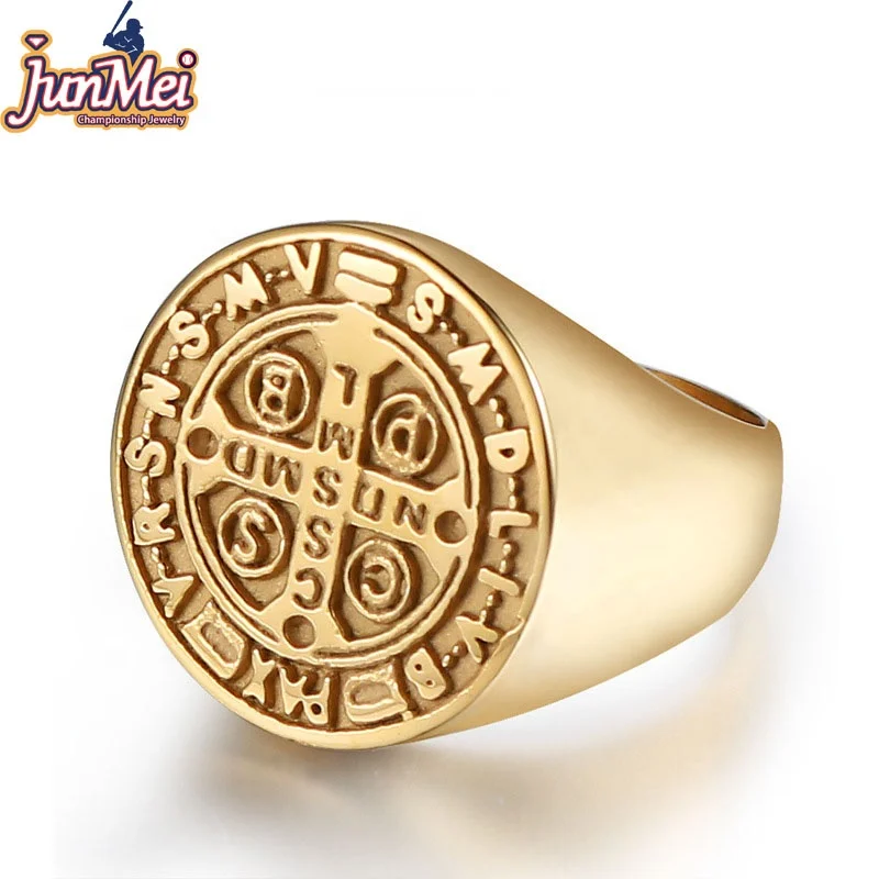 

JUNMEI Ready Stock Jewelry Stainless Steel Cross Rings for Men, Gold color