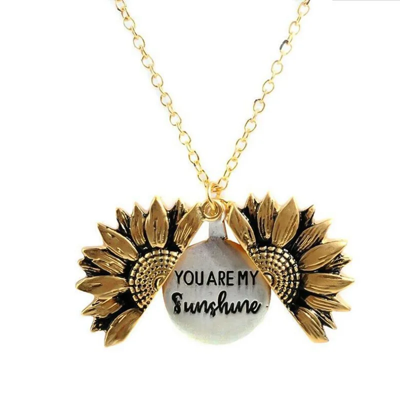

Hot Sale Product You are My Sunshine Engraved Pendant Necklace for Mom Sunflower Locket Mother's day Jewelry Gift