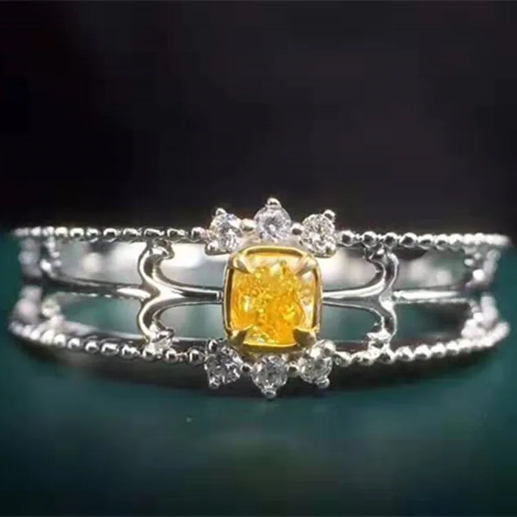 

Saudi Arabia luxury gemstone jewelry 18k gold 0.104/0.115ct natural yellow diamond ring for women