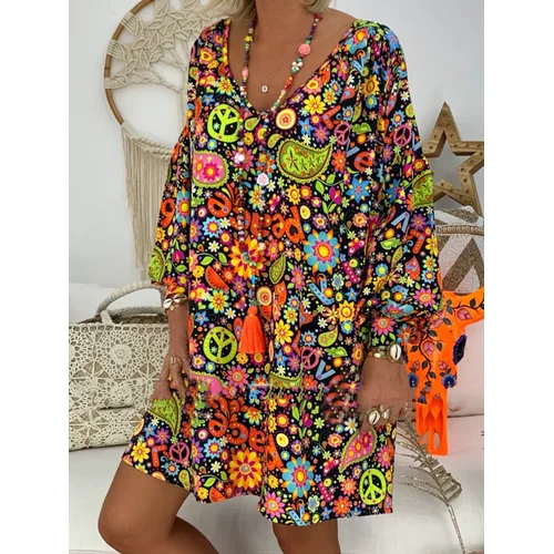 

Women loose ladies v neck knee length elegant stylish summer printed dress womens clothing