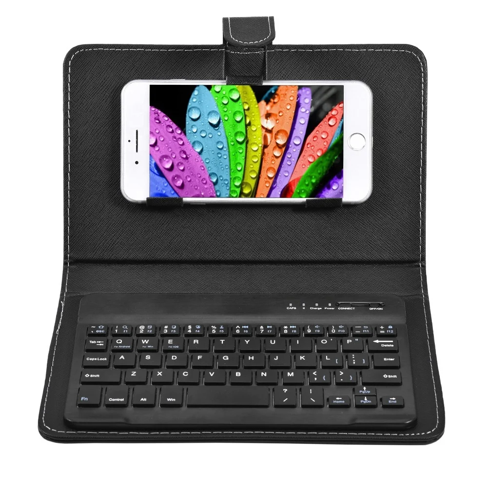 

Universal Wireless Blue tooth Keyboard Flip Magnetic Leather Travel Carrying Case Cover with Stand for iOS/for Android Phones, Black