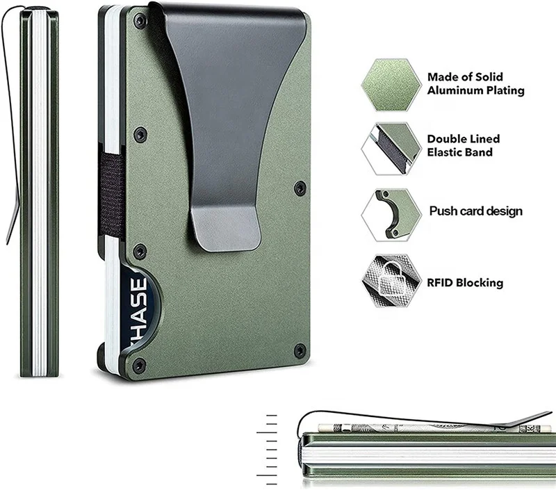 

2022 Popular Slim Metal Green Credit Card Holder Wallets for Men Gift