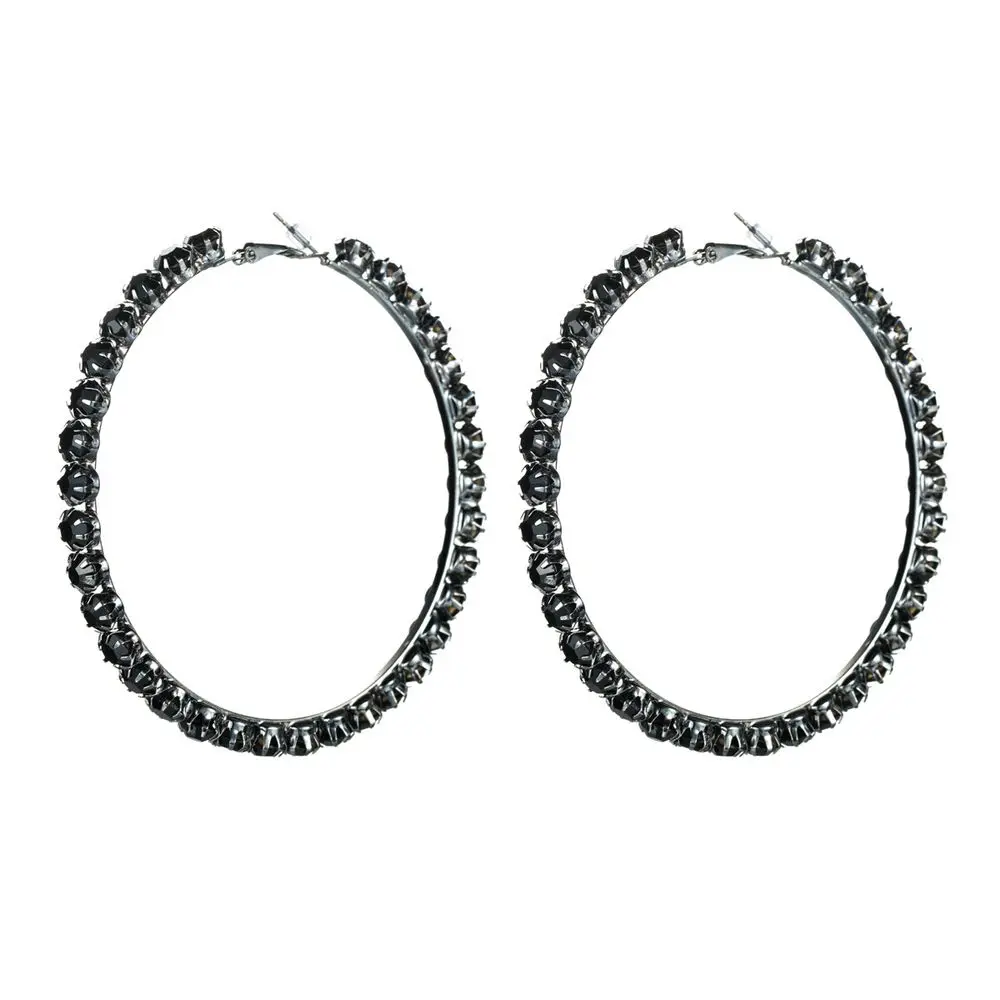 

Fashion Female Temperament Black Crystal Diamond Earrings Exaggerated Big Black Hoop Earring