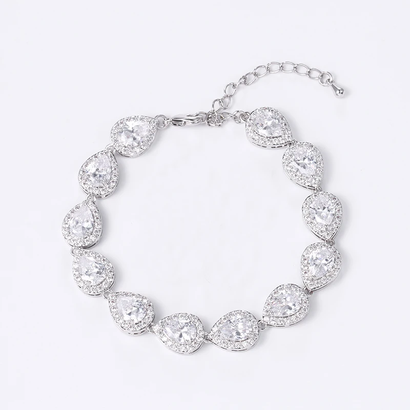 

Halo Teardrop Cubic Zirconia CZ Crystal Bridal Bracelets Wedding Jewelry in Rhodium Silver / Rose Gold / Yellow Gold Plated