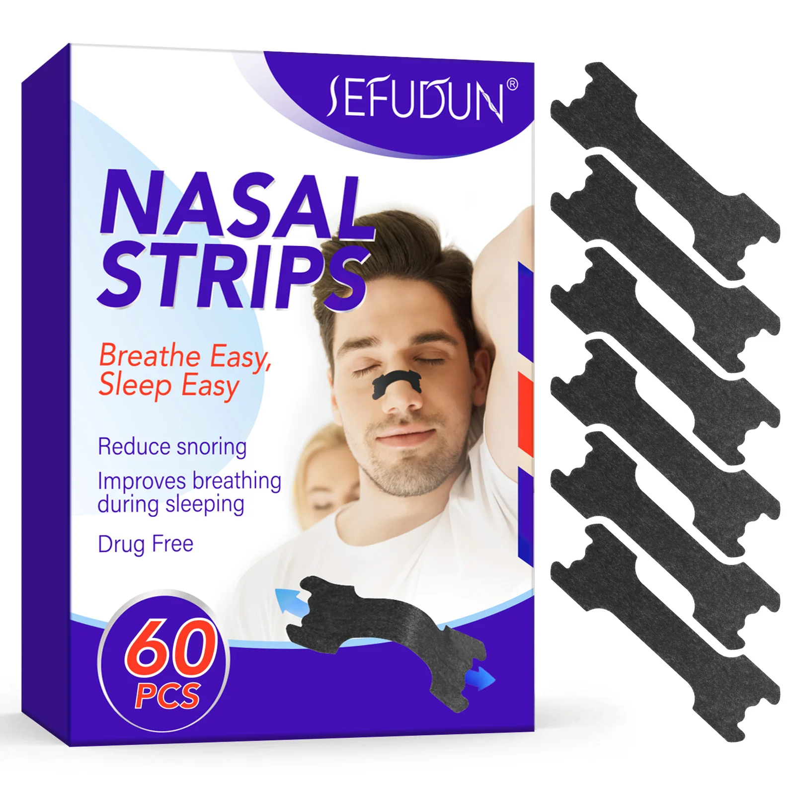 Private Label 60 Count Eco-friendly Non-woven Fabric Reduce Snoring Breathe Easy Ventilation Black Color Nasal Strips for Better