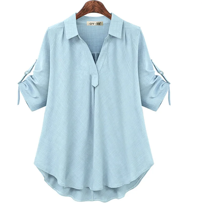 

Women's summer new two-color mid-sleeve shirt, large size loose and thin, mid-length all-match blouse