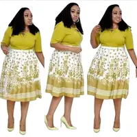 

New Arrival Women Plus Size Office Summer Floral Midi Dress with Belt African Dresses