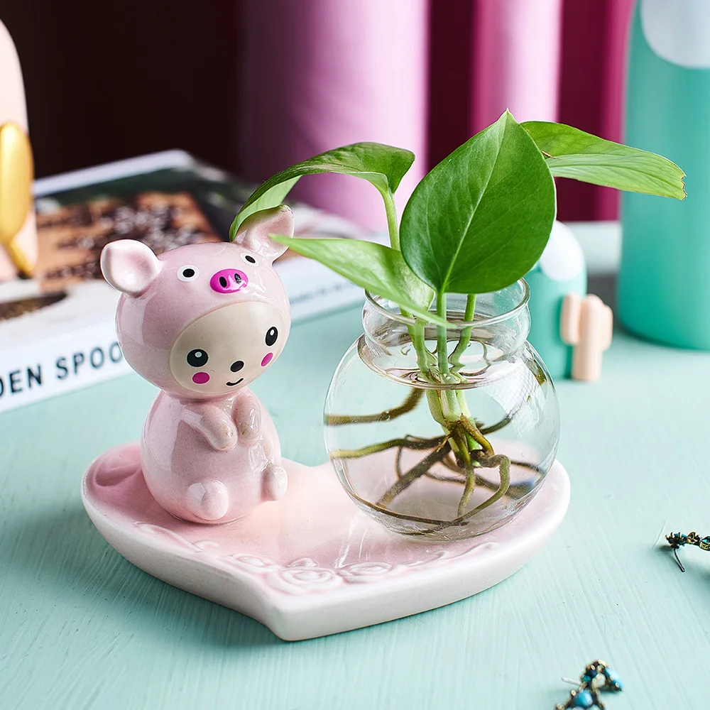 

Ceramic Animal Vase Decor Vase Glass Plant Terrarium Swivel Holder for Hydroponics Home Garden Office Decoration Wedding Vase