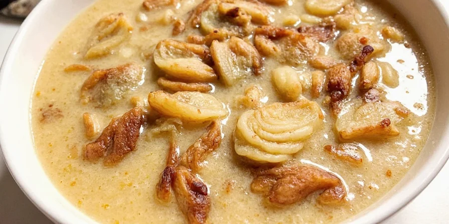 Close-up shot of dried onion soup mix in a bowl
