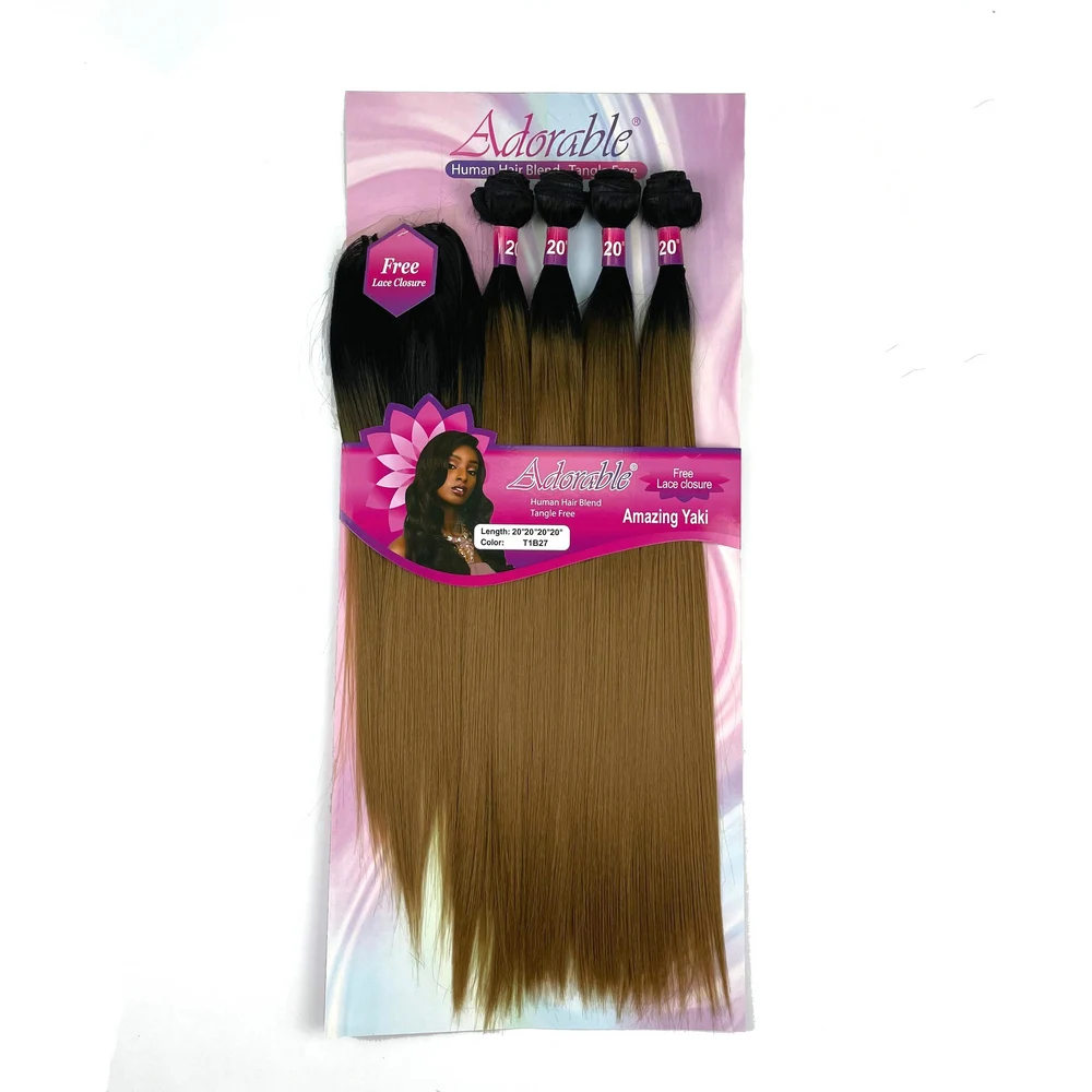 

AMAZING YAKI STRAIGHT 4 bundles per set T1B27 100% heat resistance synthetic hair weave for afro women with closure