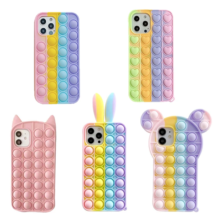 

Relive Stress Fidget Toys Pop It Case For Apple iPhone 11 12 Pro Max Silicone Rainbow Popit Case For Samsung Huawei Cover