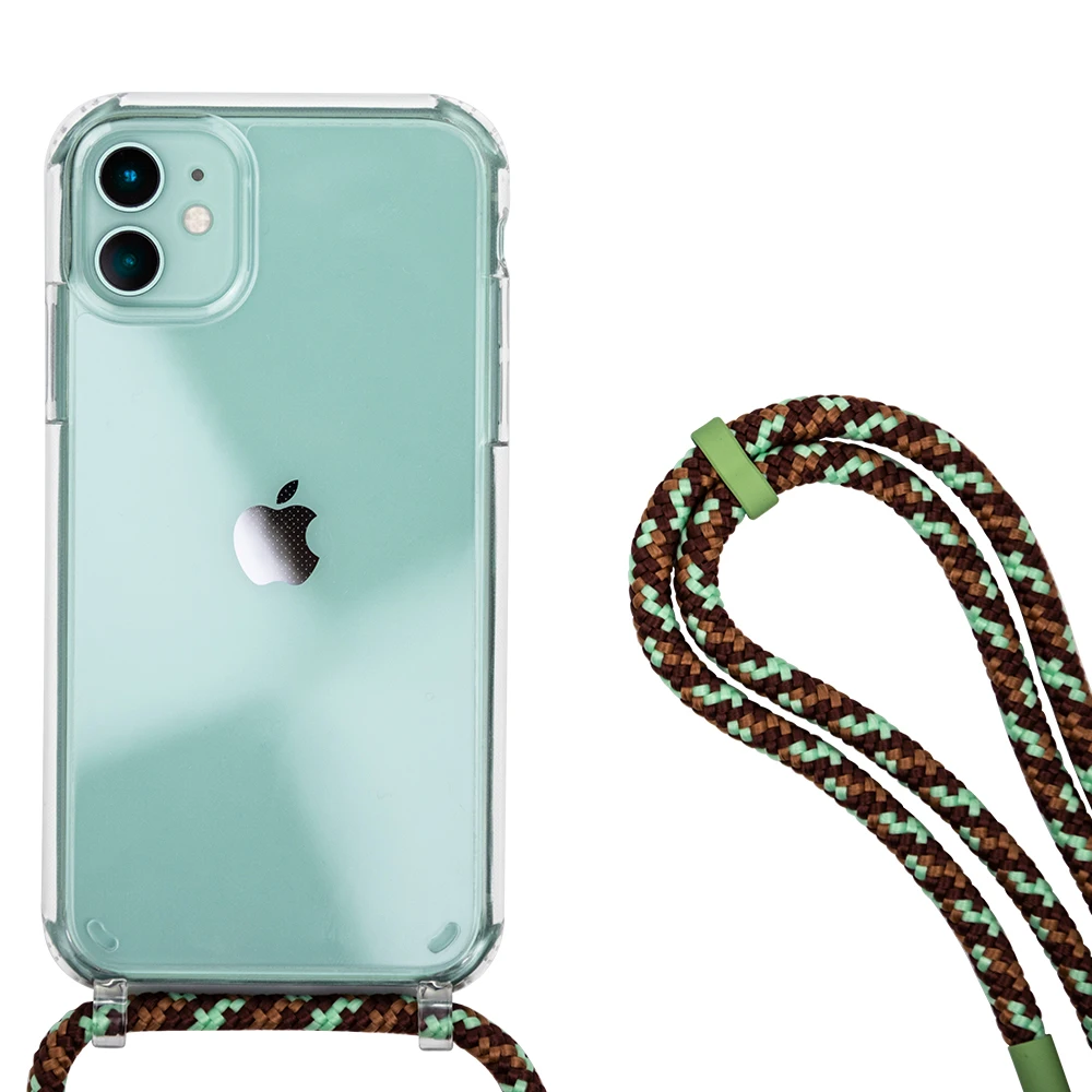 

New Necklace Crossbody Mobile Cell Phone Case Transparent Shockproof TPU Case with Cord Hand Rope Strap for iPhone 12 Pro Max, Custom