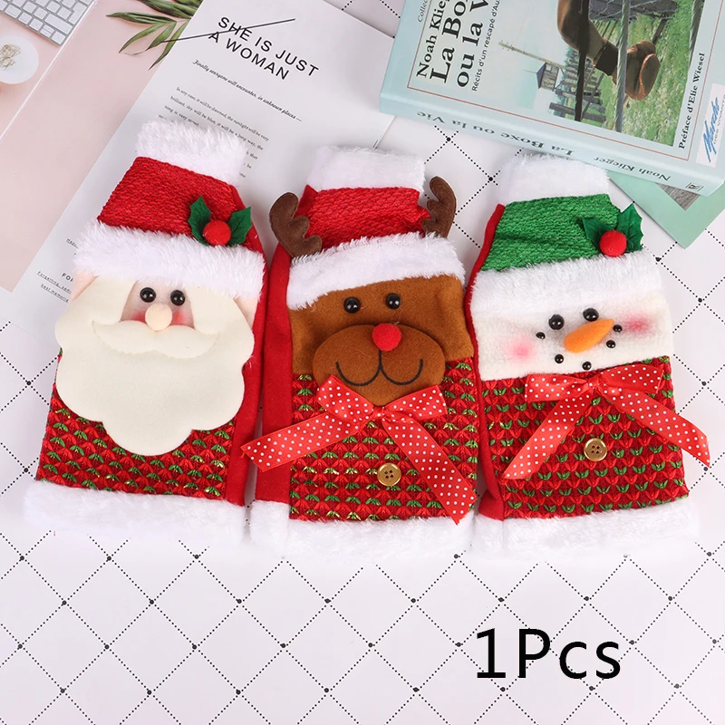 

25*13cm Snta Claus/Elk/Snowman Christmas Wine Bottle Cover Hat Dress Table Party Decor Christmas Cutlery Bags