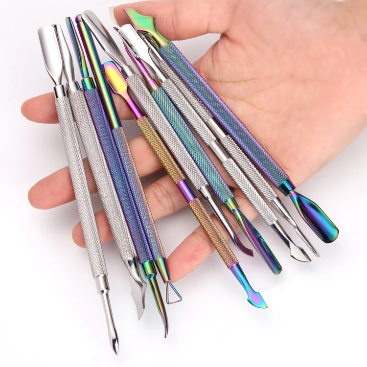 

Free Sample Rainbow Color Stainless Steel Metal Cuticle Pusher