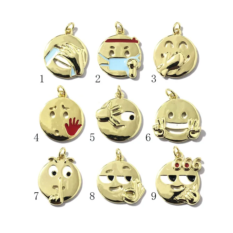 

JS1535 Popular 18k Gold Plated Smiley Smile Face Emoticon Emoji Charm Pendants for Bracelet Necklace Earring Making Supplies