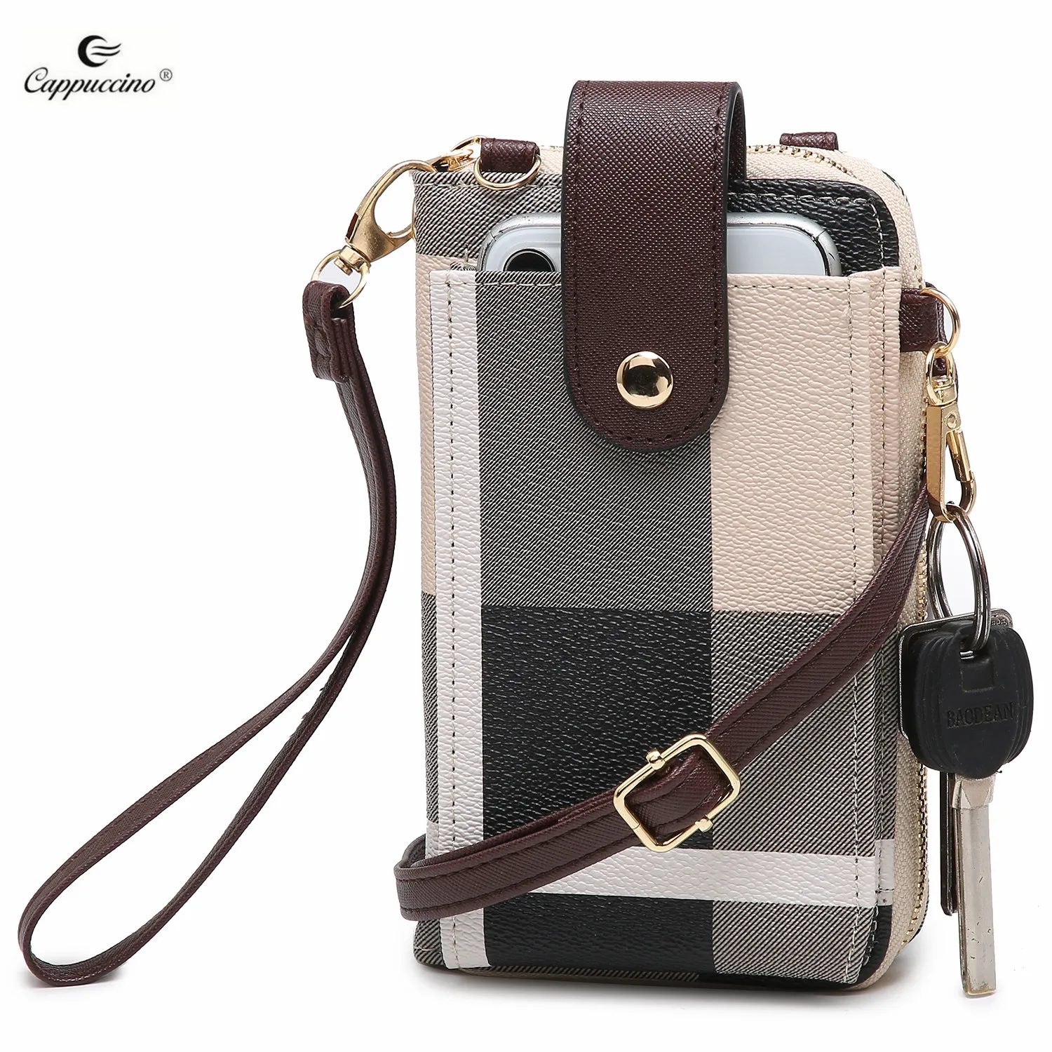 

2021 Wholesale OEM custom logo bag Plaid Check Crossbody Purse Cell Phone Wristlet Wallet