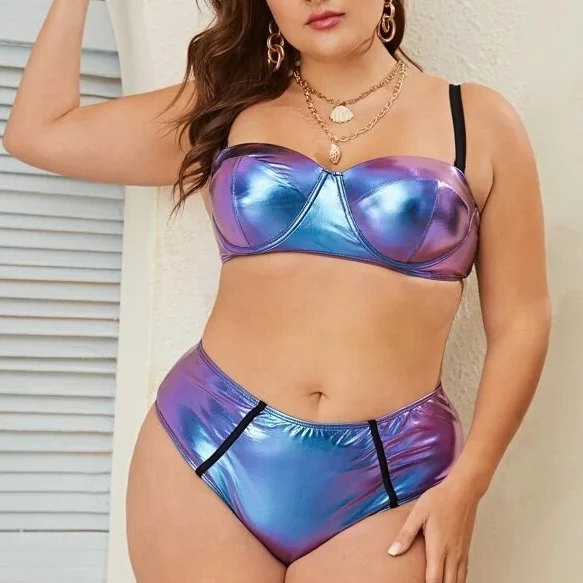 

High Quality Big Large Plus Size Sexy Fat Women solid Bikini Swimwear, Accept customized