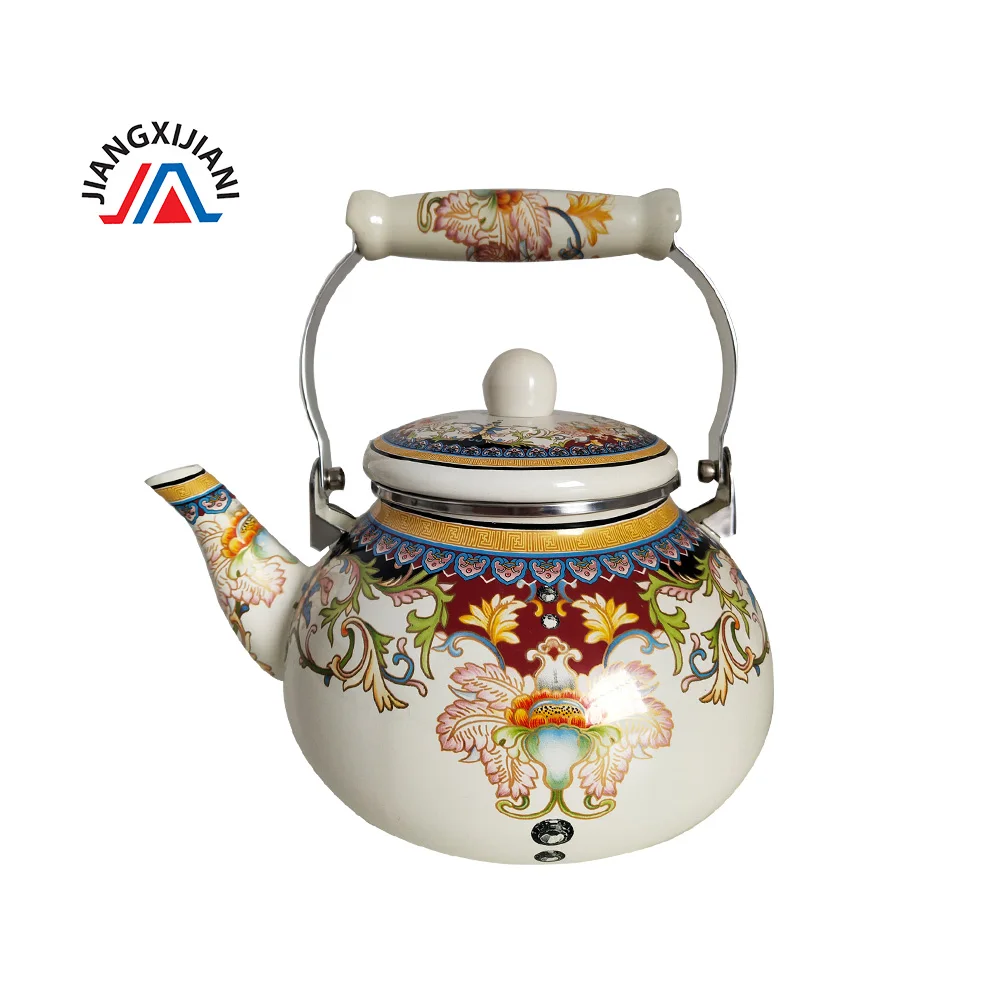 

factory 2.5L Vintage flower Turkish Flower Kettle enamel teapot, Ivory