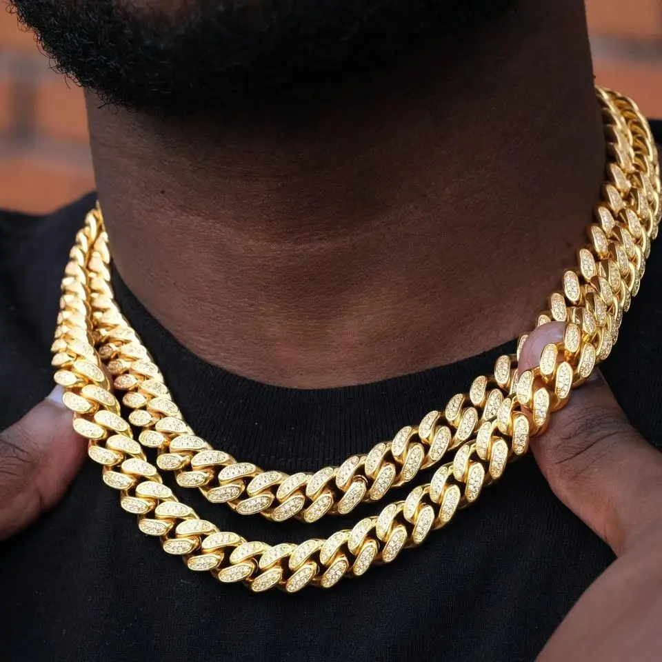 

Hip Hop Jewelry Men Women 14K 18K Gold Filled Plated Brass Zircon CZ Diamond Iced Out Miami Cuban Link Chain Necklace