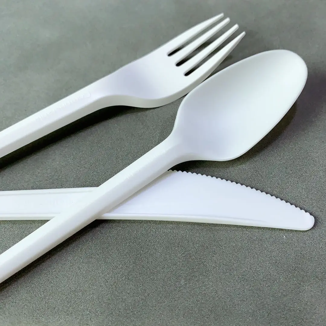 

Eco-friendly Biodegradable Disposable PLA Cutlery Set, White