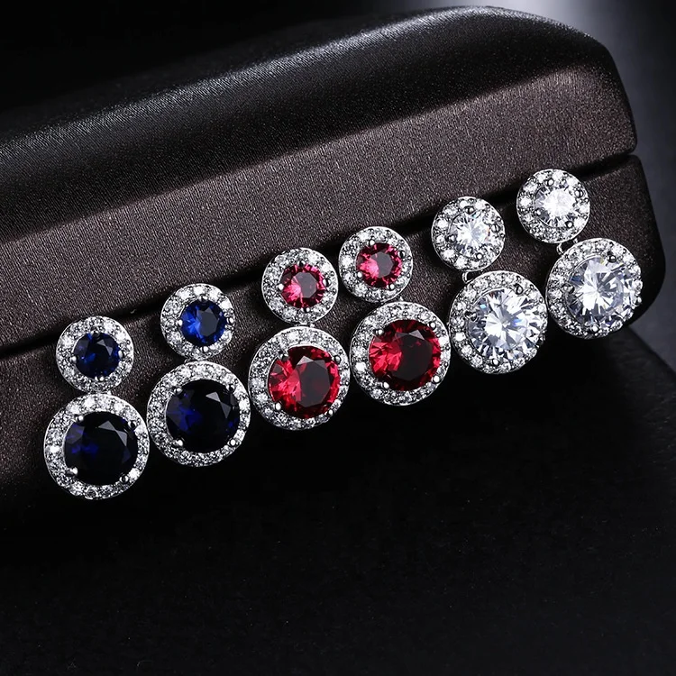 

Luxury wedding bling cubic zircon jewelry fashion colorful circle diamond dangle stud earrings women 2021 trendy, Silver