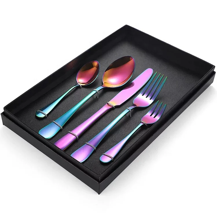 

Stainless Steel Cutlery Titanium Spoon fork knife Kitchen Wedding Multicolour Flatware Set, Silver/rose gold/gold/black