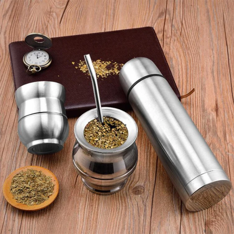 

ONTO OEM Hot sale gourd shape 140ml/190ml South America Powder stainless steel Yerba mate cup thermos mate set, Customized