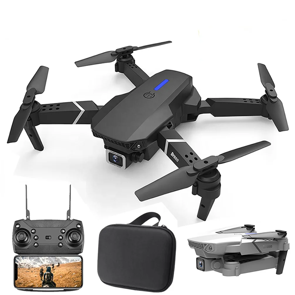 

Takenoken Professional Mini E88 Drone with 4K Dual HD Camera Foldable RC Quadcopter 1080P Wifi Pro Drone Toys Height Hold Mode, Gray, black