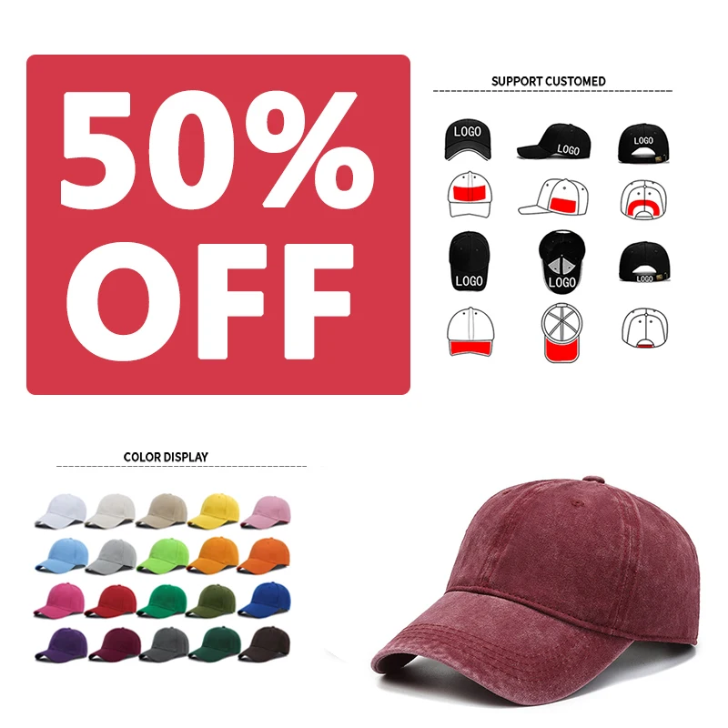 

50% off Vintage Custom Logo 6 Panel Unstructured Distressed gorras Baseball Cap Washed demin Twill Plain sports caps Dad Hat