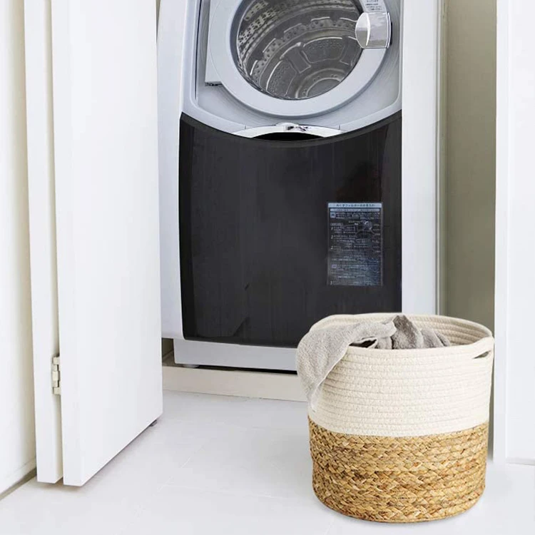 

OEM best selling Folding woven fabric cotton rope coiled laundry basket