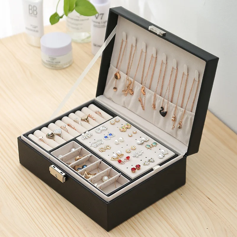 

Double-Layer Velvet Jewelry Box European Jewelry Storage Box Large Space Jewelry Holder Gift Box