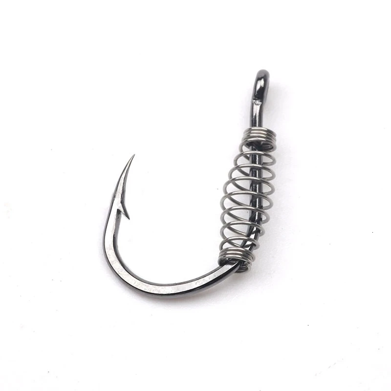 

10pcs High Carbon Steel Spring Fish Hook With Barbed Swivel Carp Explosion Hooks Jig Fly Fishing Hooks With Hole Fishing tackle, As shown