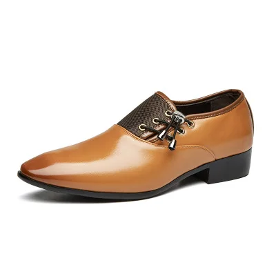 

A029 Plus Size 48 yellow Men Formal Shoe Flats Oxford Pointed Toe Lace Up Leather Office Business Dress High Ankle Shoes for Men, Black brown yellow