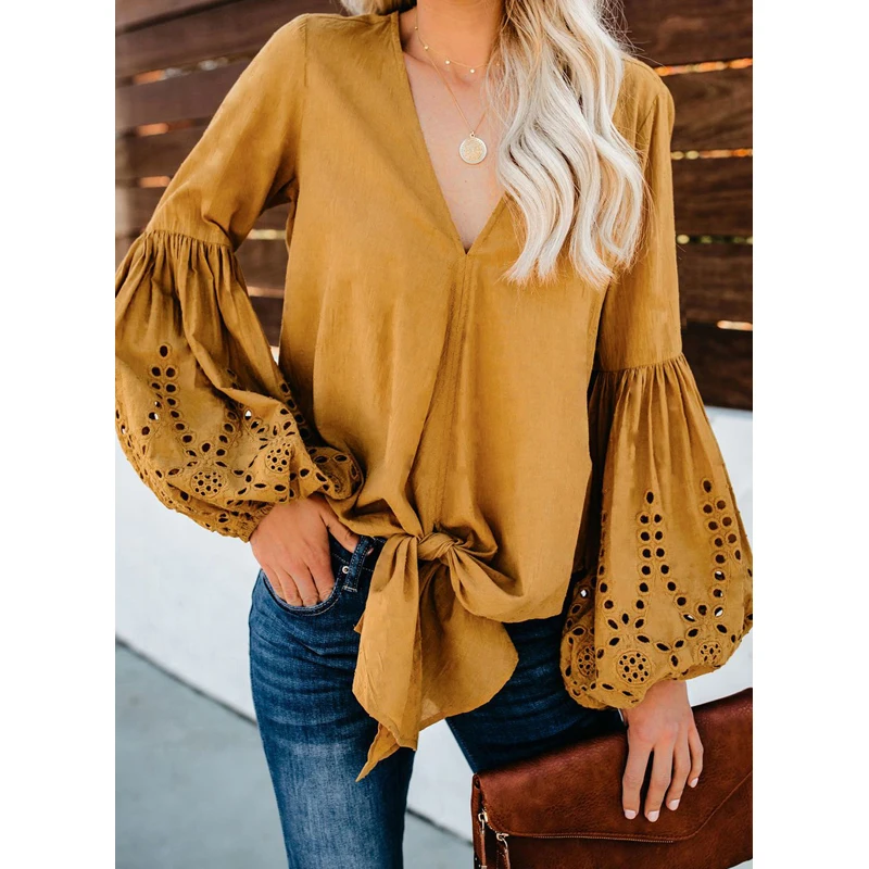 

Shirt, long sleeve, v-neck, chunky linen blouse, Picture color