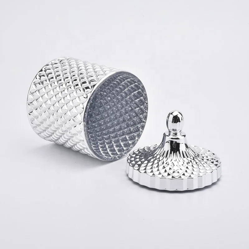 Silver Electroplated Glass Candle Jar With Lids