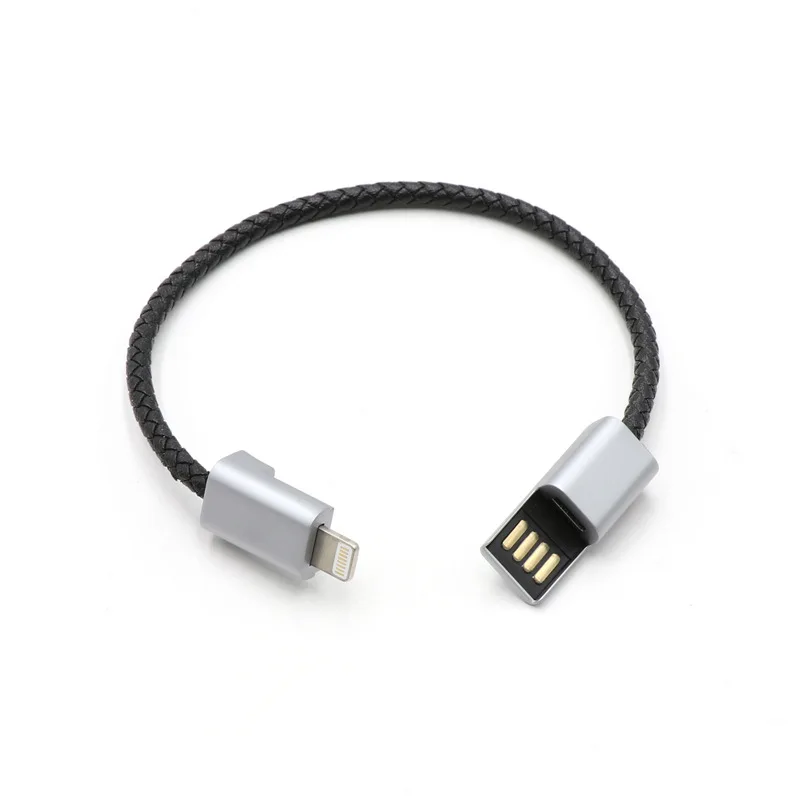 

Factory direct sale leather braid USB charging bracelet for phone cable, Black