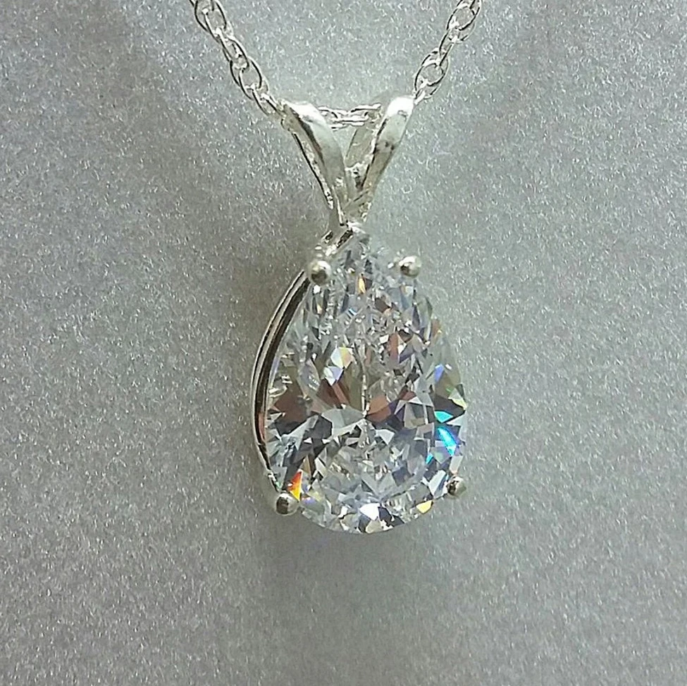 

Water Drop Elegant Pure Pendent Pear Zircon Women Lady Girls Gifts Crystal Necklace Silver