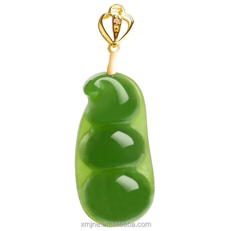 

Certified Grade A Spinach Green Hotan Jade Green Jade Fried Green Beans Pendant 18K Natural Jade Necklace For Men And Women