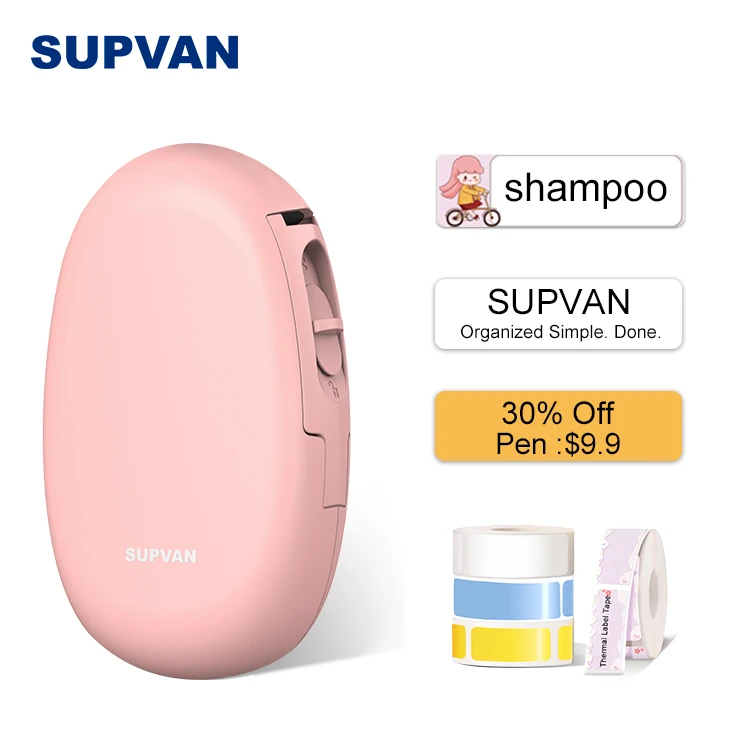 

SUPVAN E10 Handheld Small Mobile Pocket Cool Mini Hand Thermal Portable Label Printer, White pink green