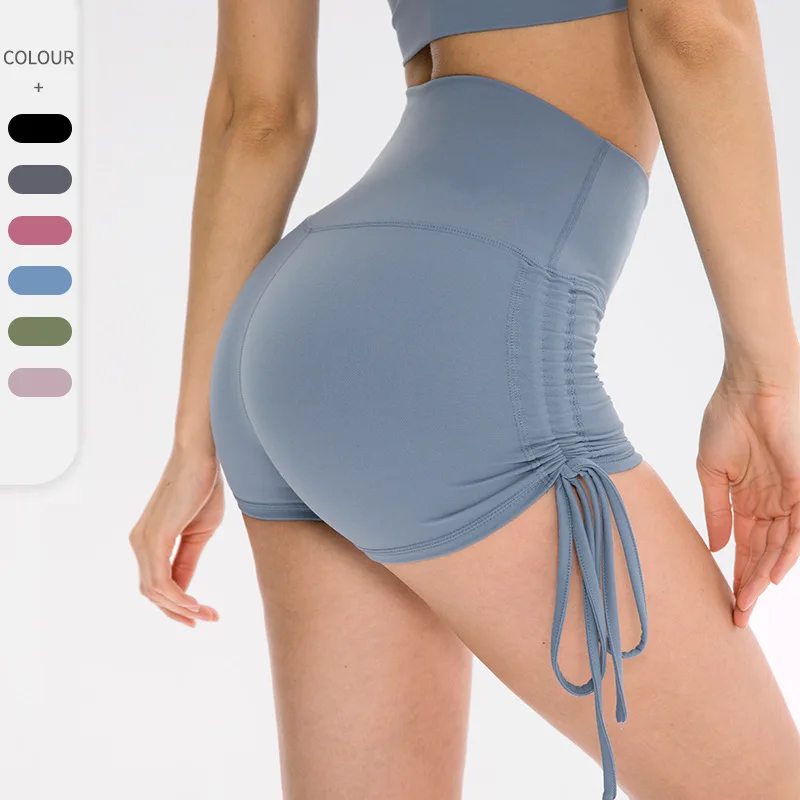 

Women Solid Color Drawstring High Waist Stretchy Compression Gym Active Yoga Biker Workout Running Shorts