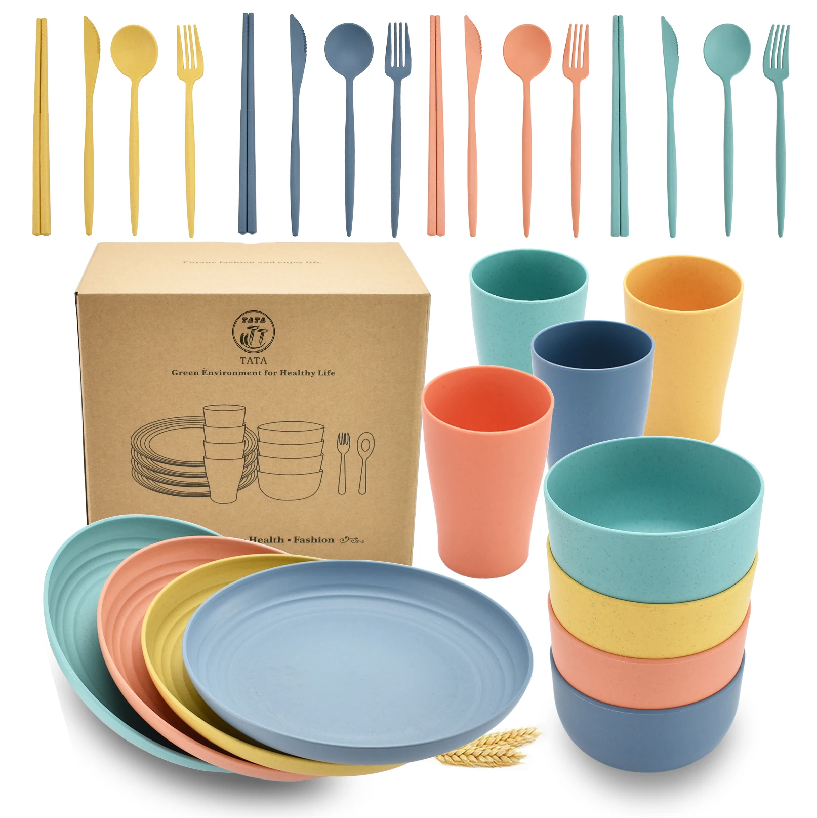 

Custom Hot Sale Reusable Bpa Free Biodegradable Eco Friendly Plastic Wheat Straw Tableware Dinner Plate Bowl Cup Dinnerware Set, Nordic color/custom color