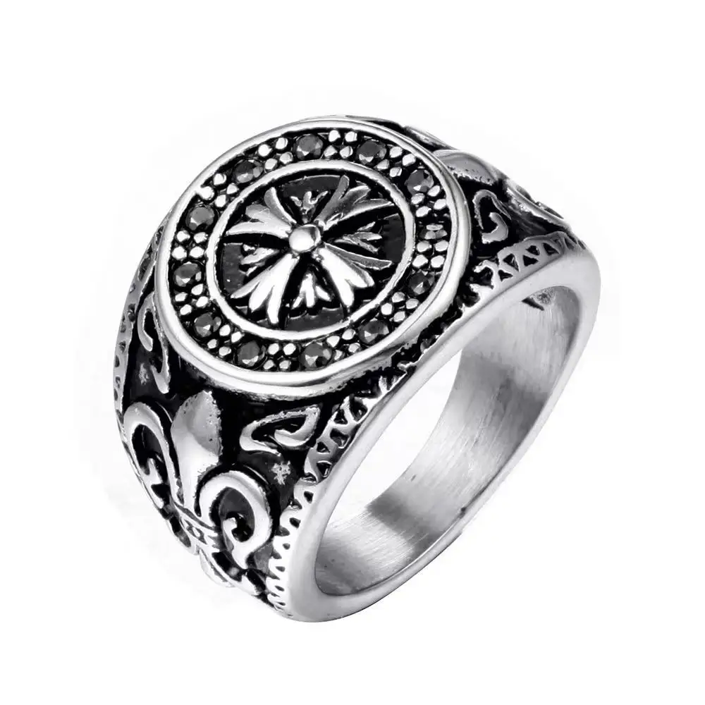 

Personality retro stainless steel jewelry cross shield men's ring rock punk diamond ring