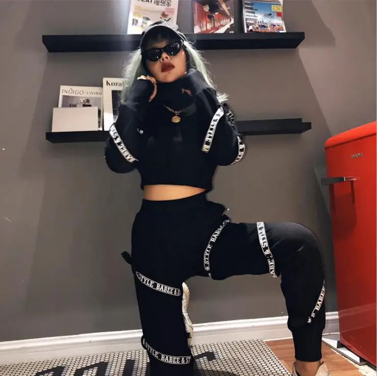 

Hot Sale Autumn 2pcs/sets Women Casual Hoodie Hip Hop Women Short Sweatshirt And Trousers Set, As the pictuer show