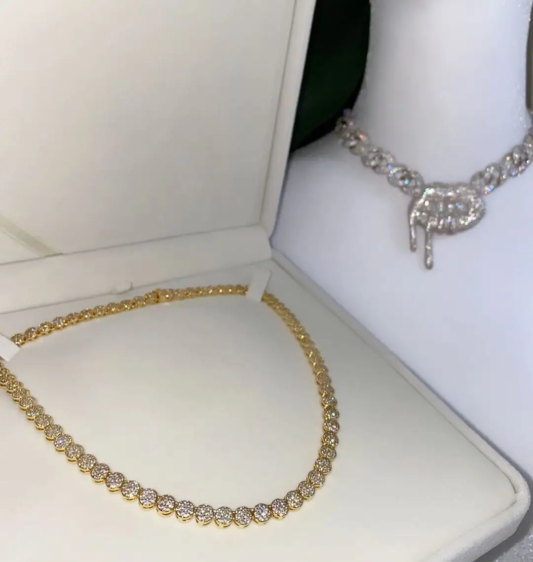 

geometric round beads micro pave cz tennis necklace ice women jewelry, Rose gold
